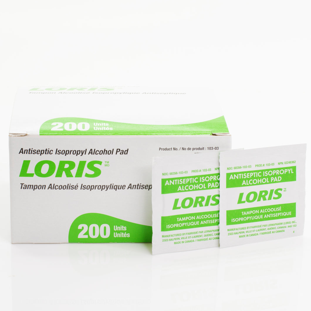 8 Boxes - 200 Loris Sterile Alcohol Pads (Disinfectant wipes) - Medium size